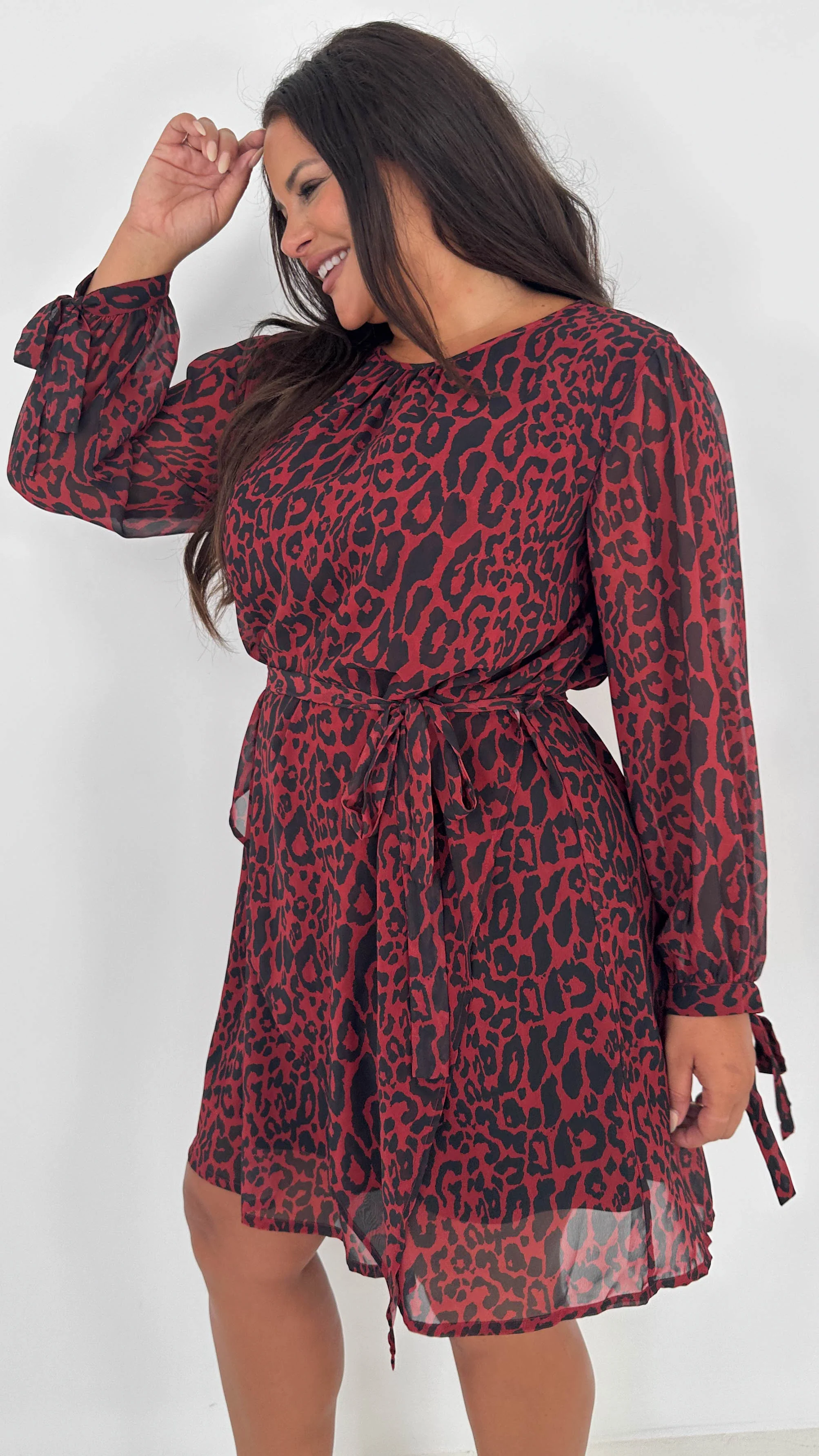 CurveWow Smock Wrap Mini Dress Red Animal - Insurauncei