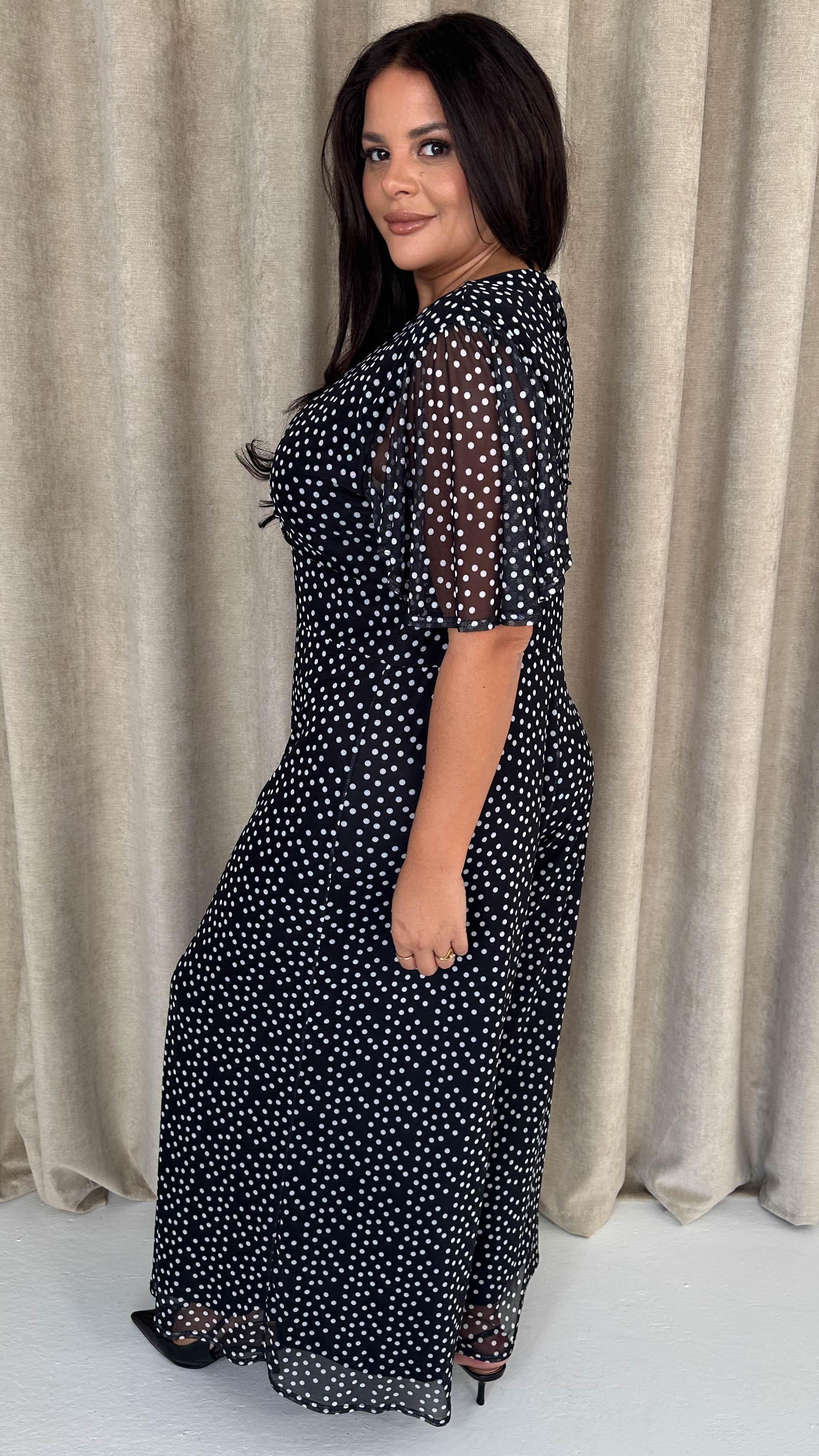 CurveWow Printed Mesh Angel Sleeve Wideleg Jumpsuit Spot - Insurauncei