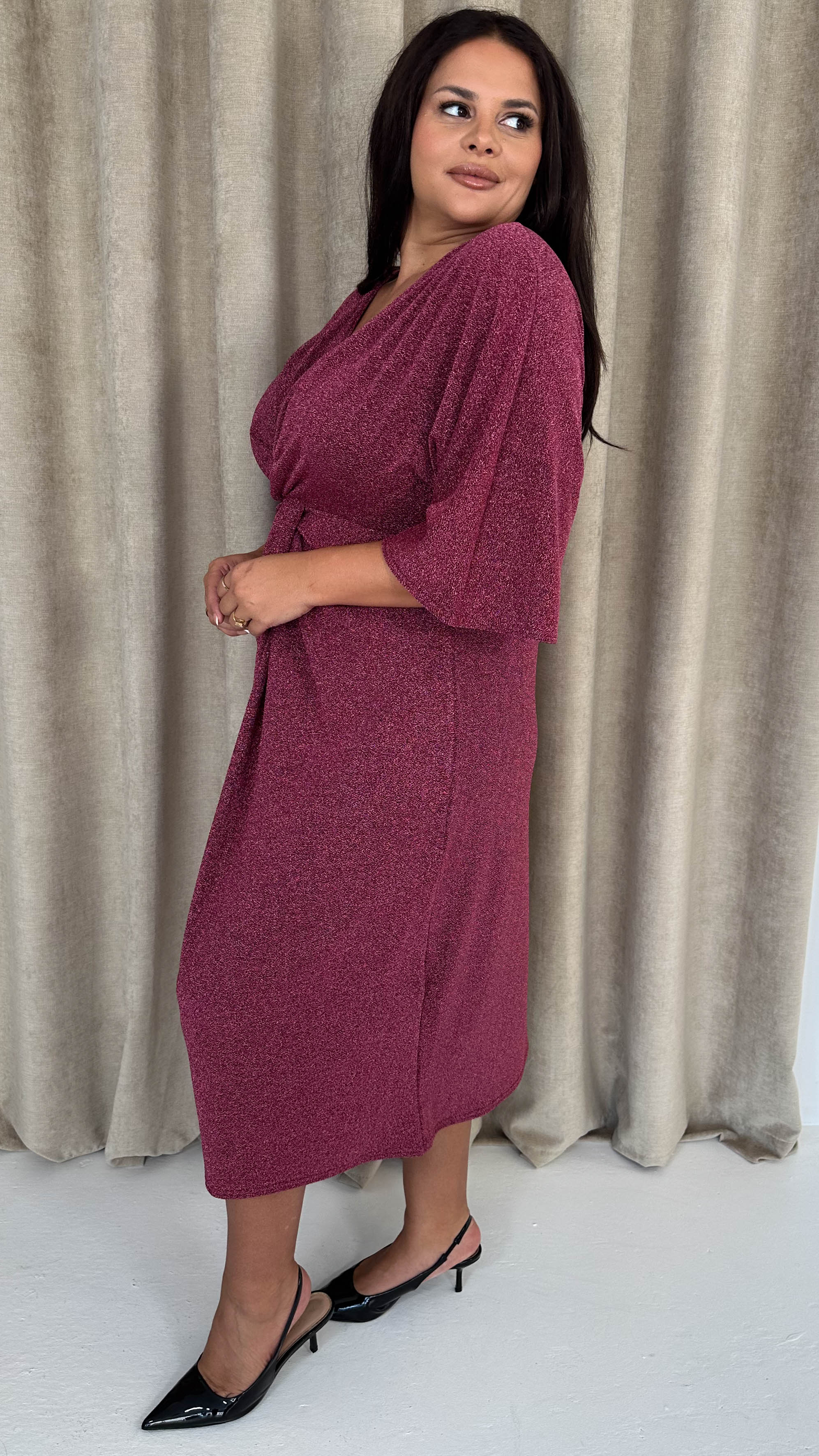 CurveWow Knot Dress Sparkle Pink - Insurauncei