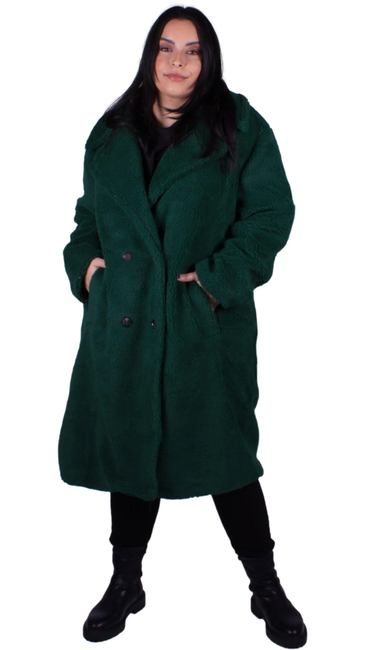 CurveWow Teddy Coat Bottle Green - Insurauncei