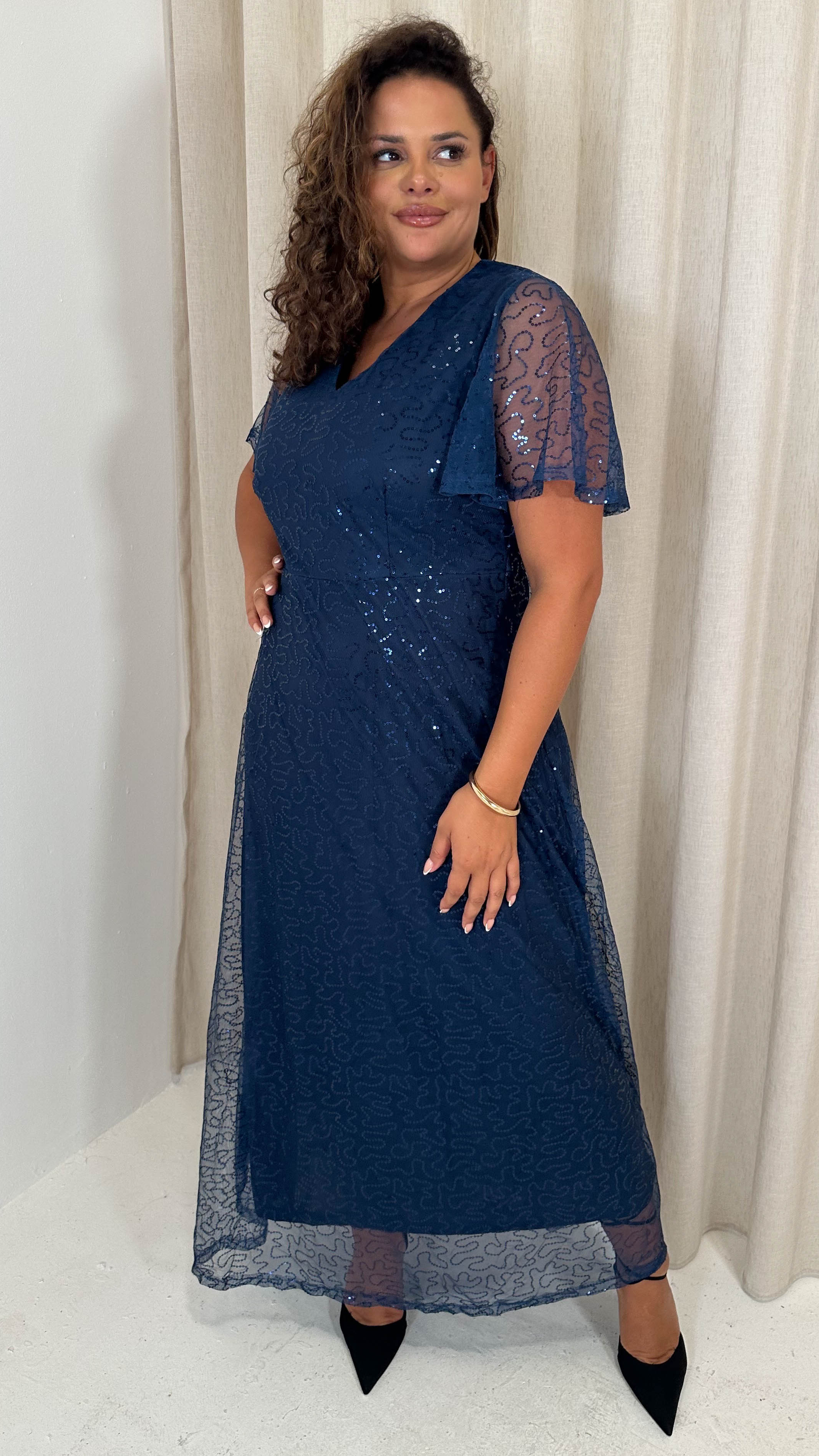 CurveWow Sequin Maxi Dress Navy - Insurauncei