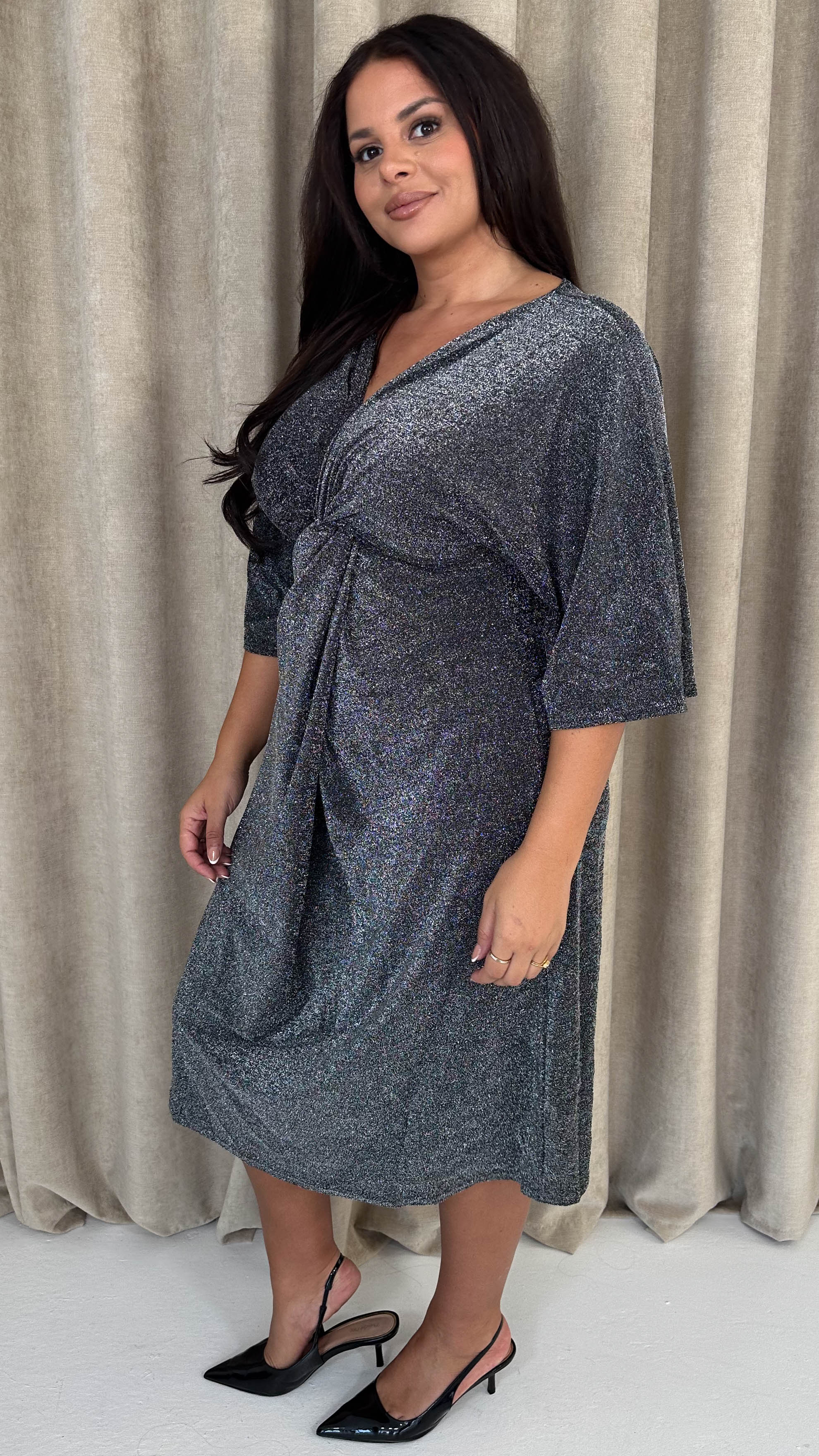 CurveWow Knot Dress Black Sparkle - Insurauncei