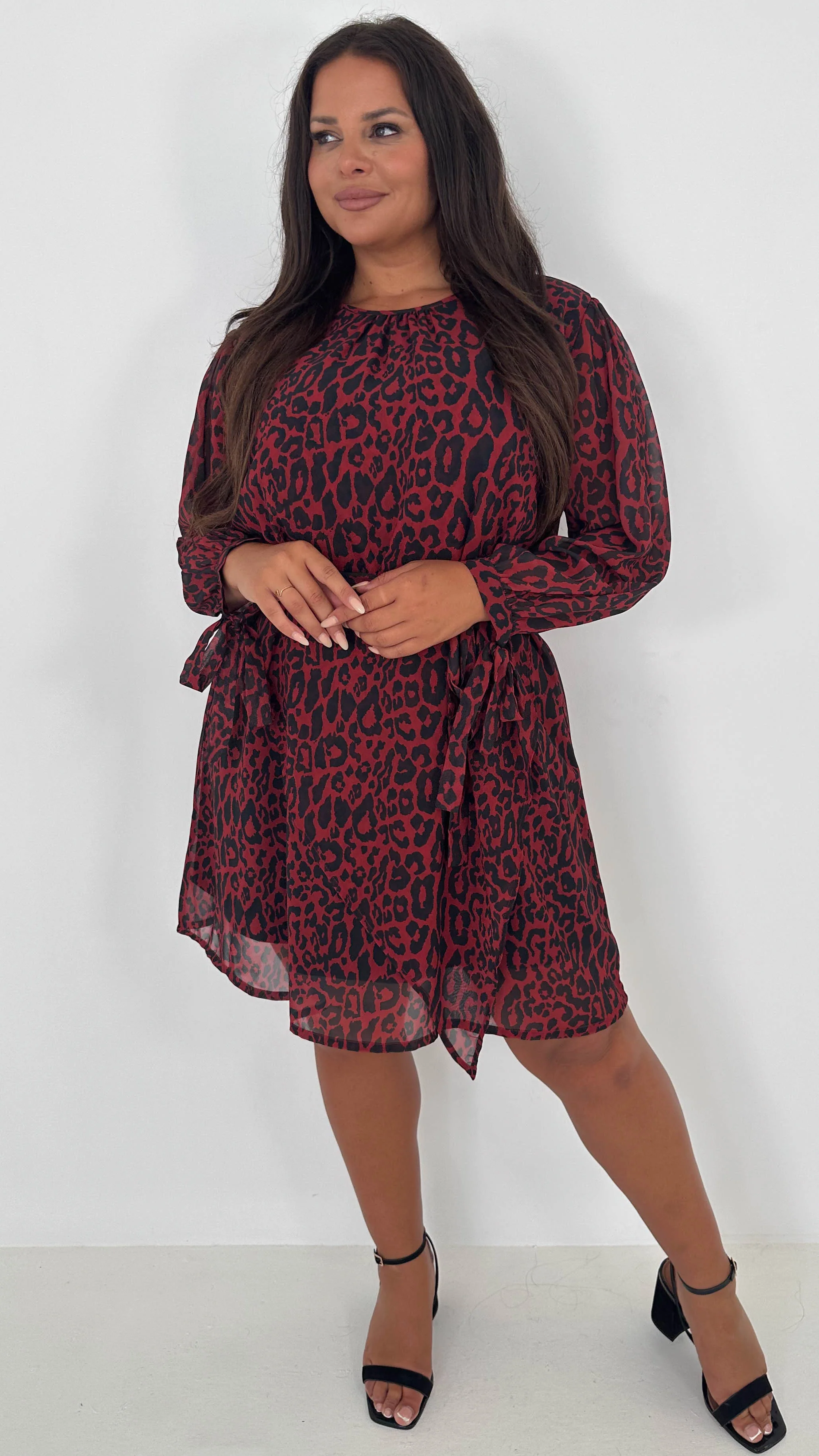 CurveWow Smock Wrap Mini Dress Red Animal - Insurauncei