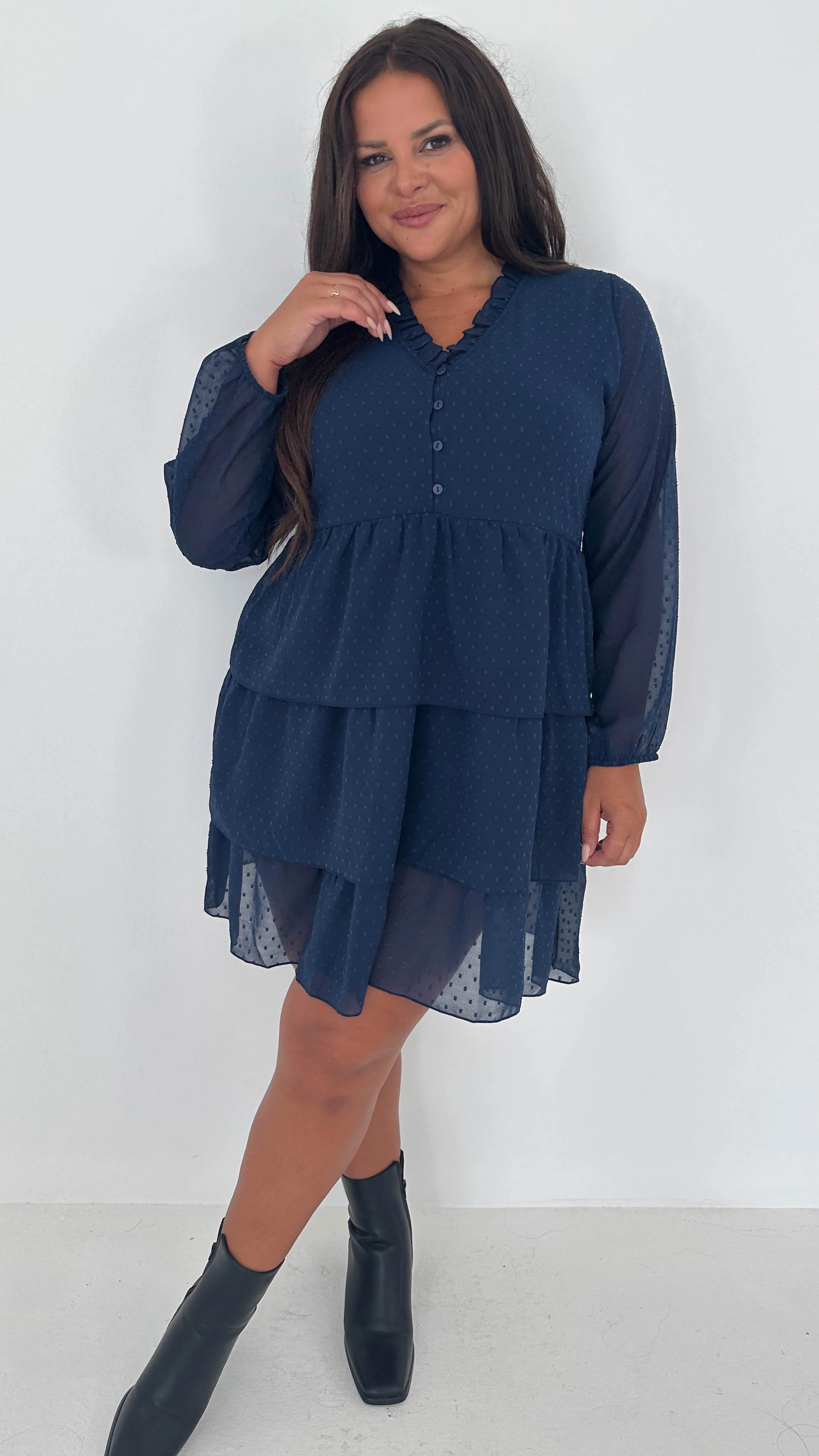 CurveWow Tiered Mini Dress Navy - Insurauncei