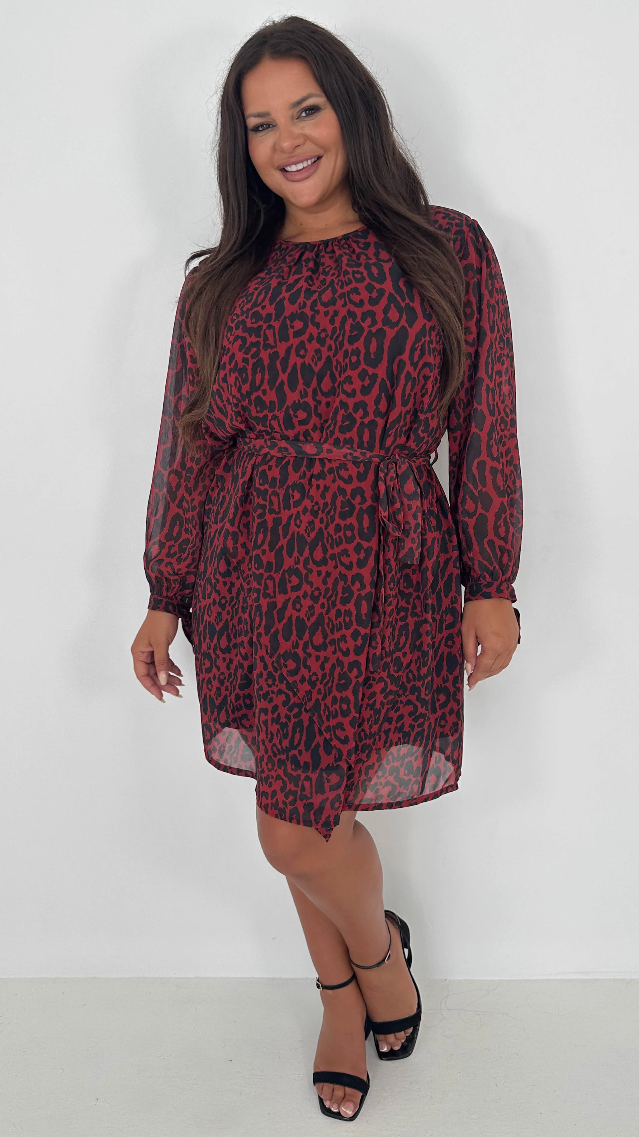 CurveWow Smock Wrap Mini Dress Red Animal - Insurauncei