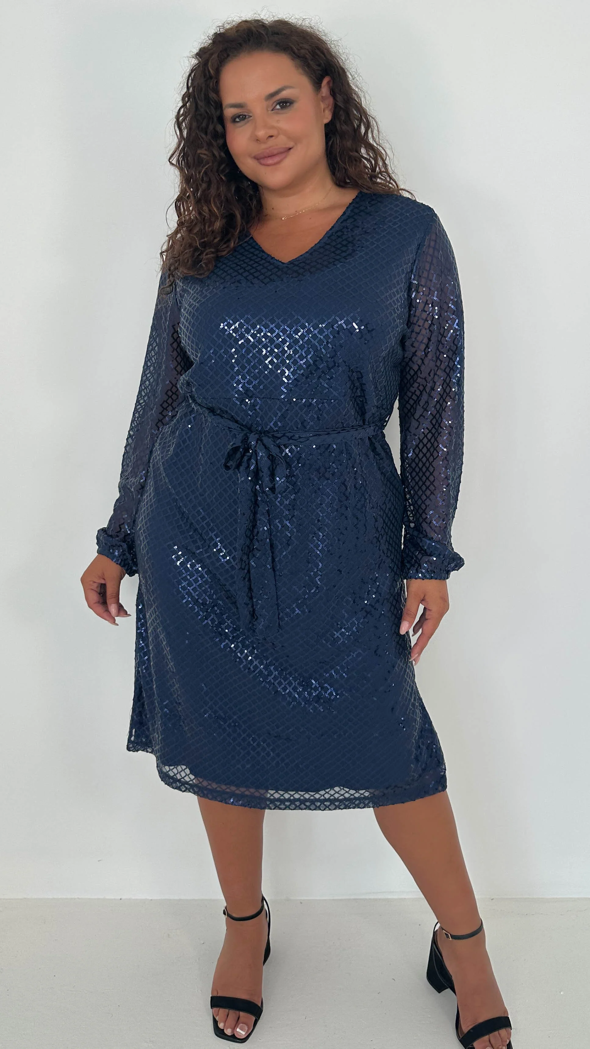 CurveWow Mid Length Cross Sequin Dress Navy - Insurauncei