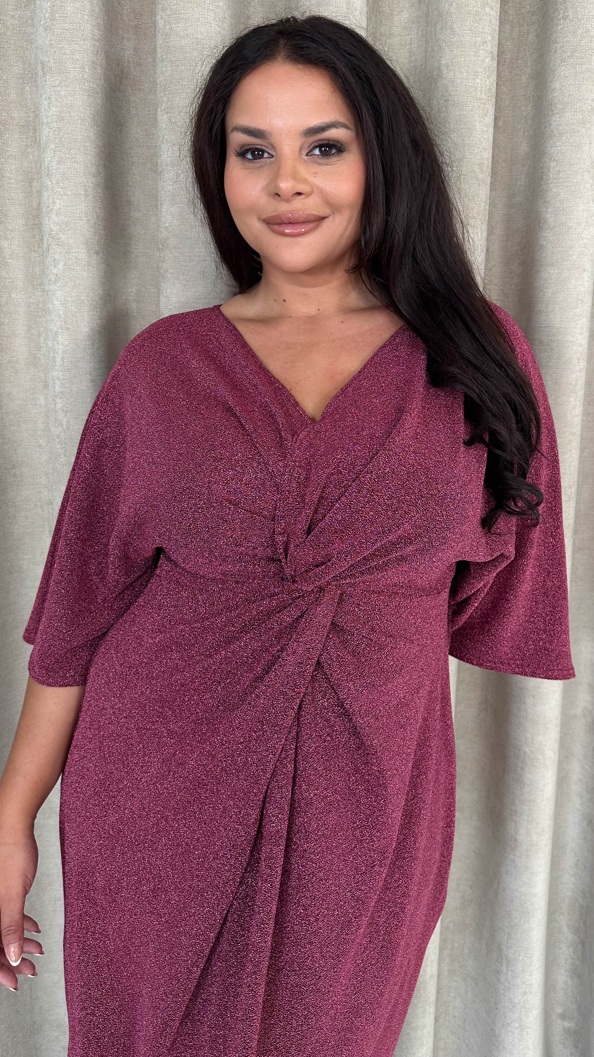 CurveWow Knot Dress Sparkle Pink - Insurauncei