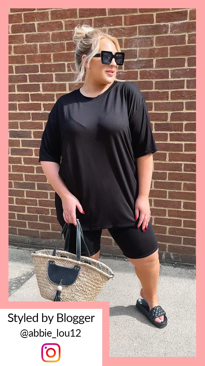 CurveWow Basic T-Shirt & Cycle Short Set Black - Insurauncei