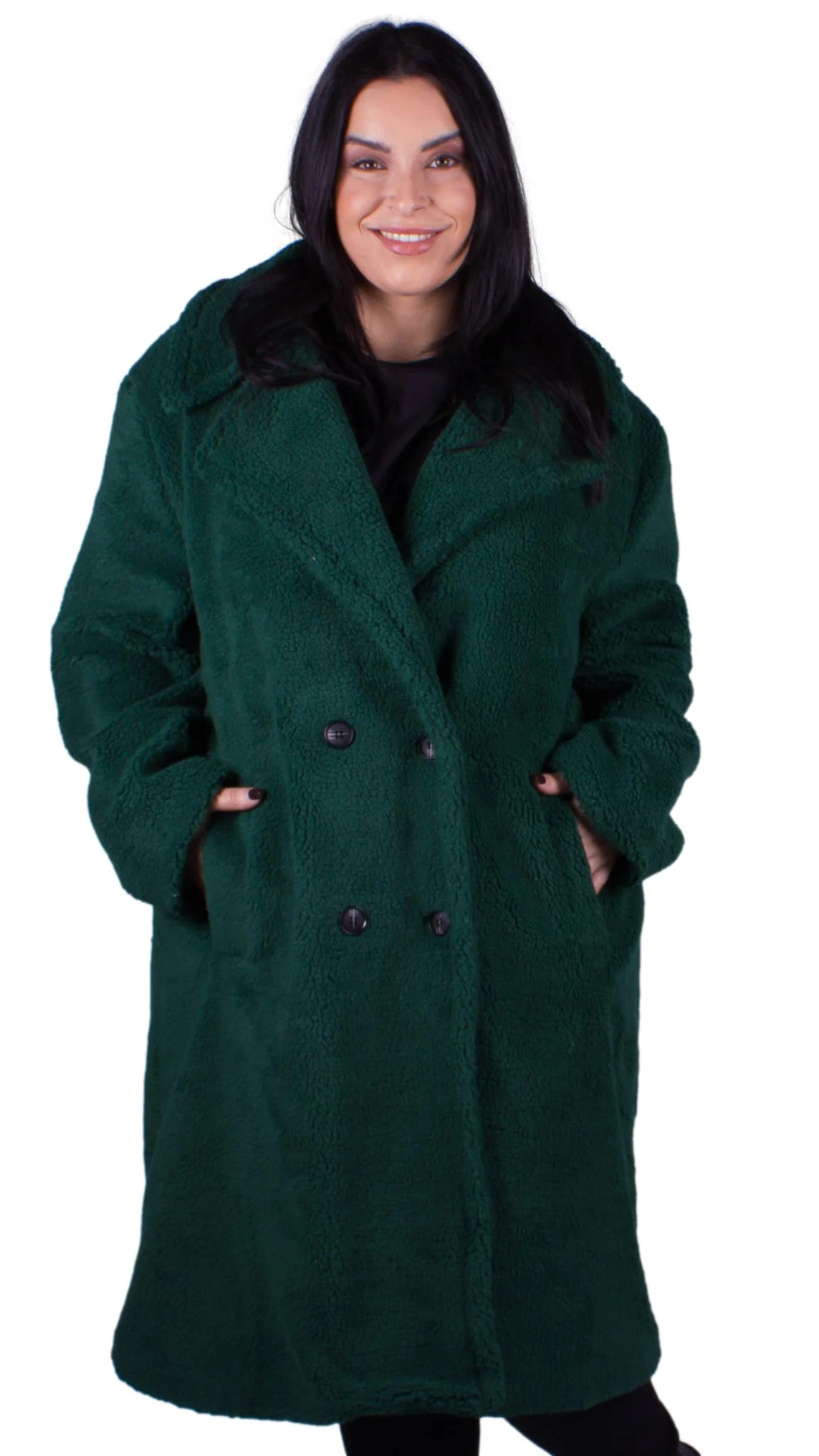 CurveWow Teddy Coat Bottle Green - Insurauncei
