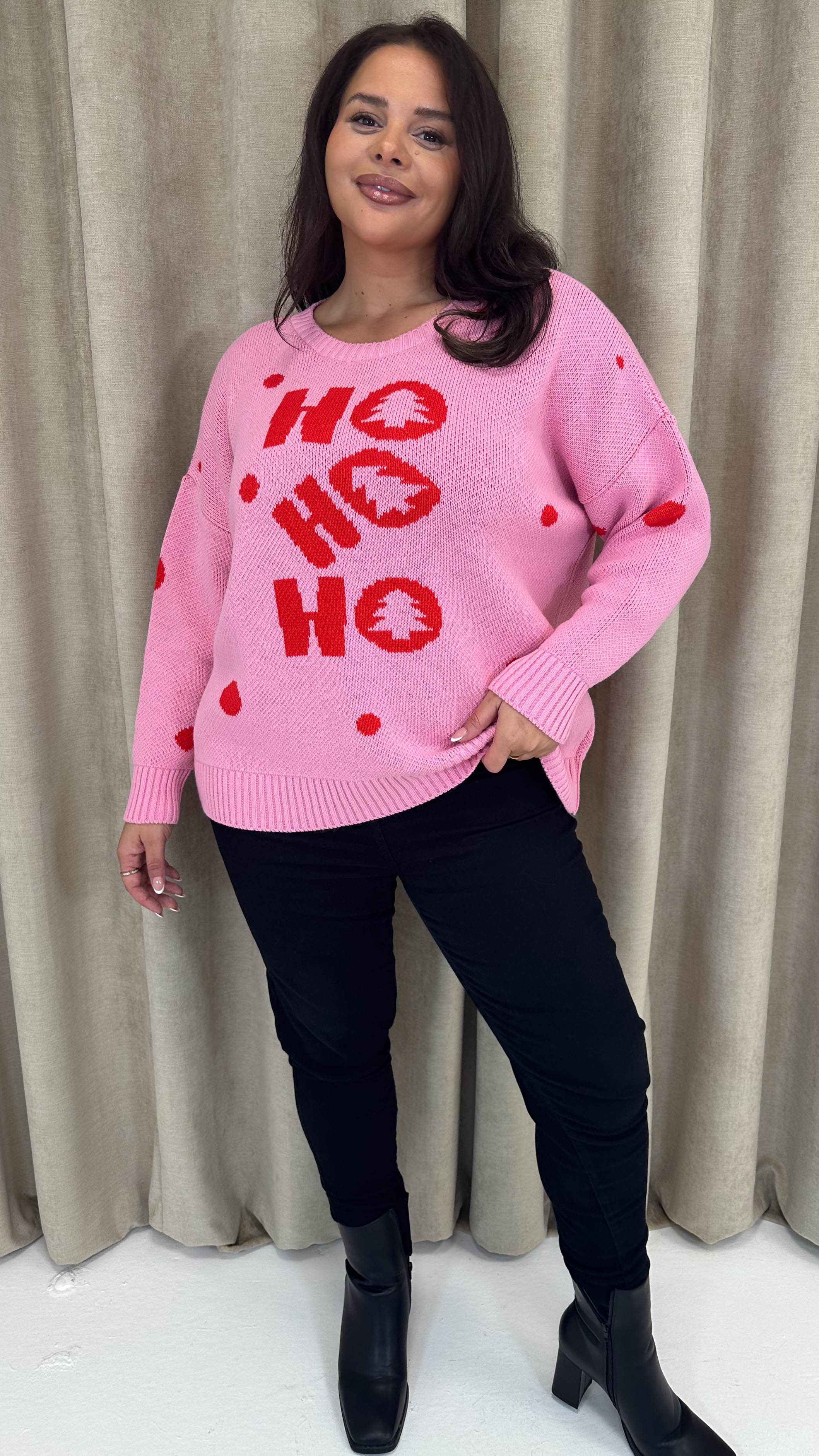 CurveWow Hohoho Christmas Jumper Pink - Insurauncei