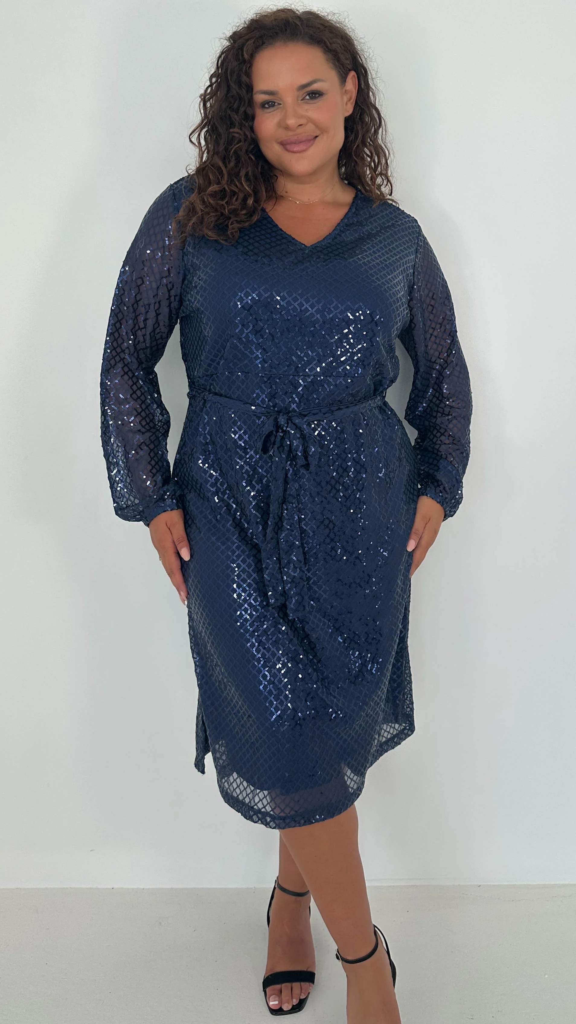 CurveWow Mid Length Cross Sequin Dress Navy - Insurauncei