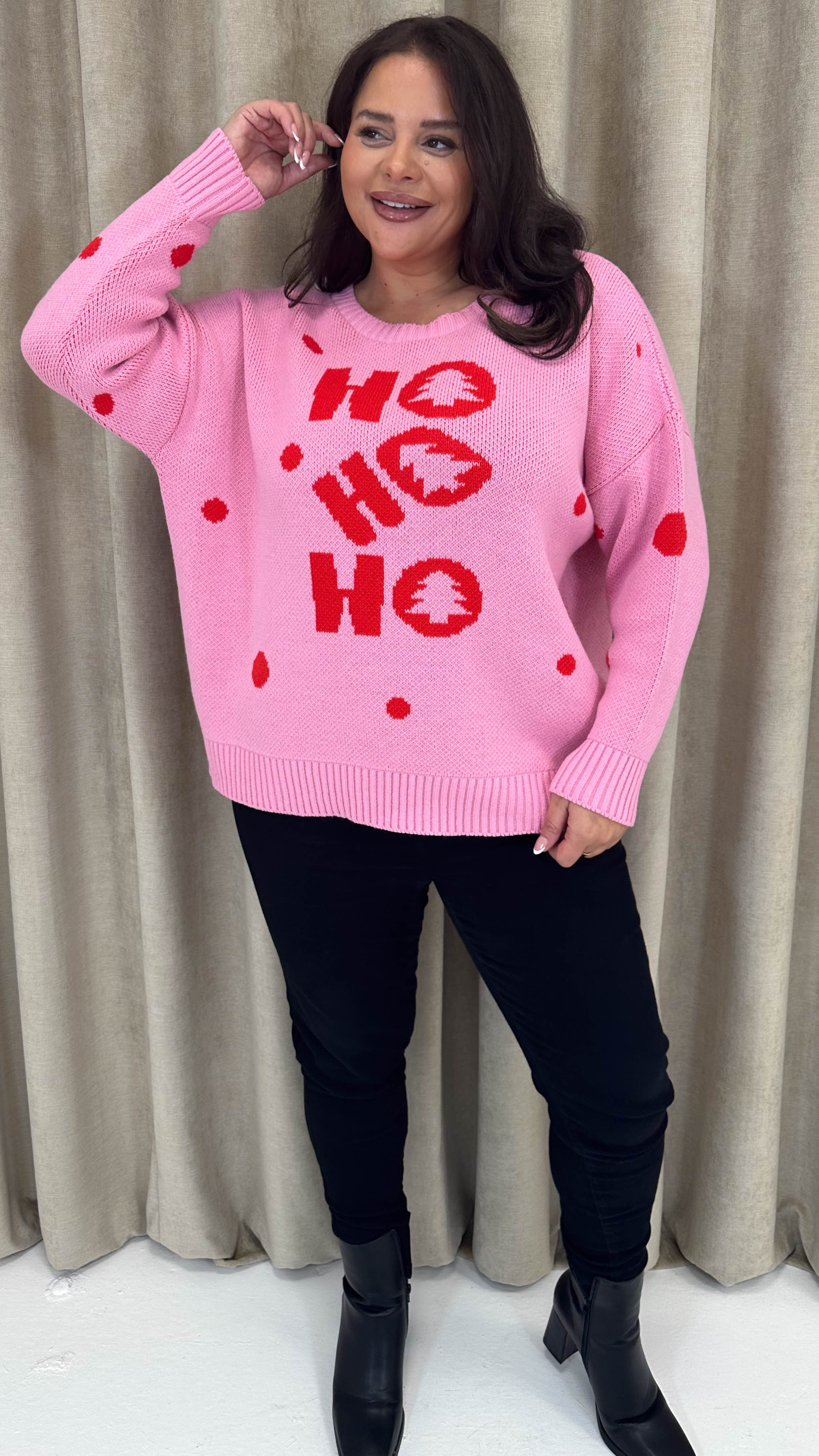 CurveWow Hohoho Christmas Jumper Pink - Insurauncei
