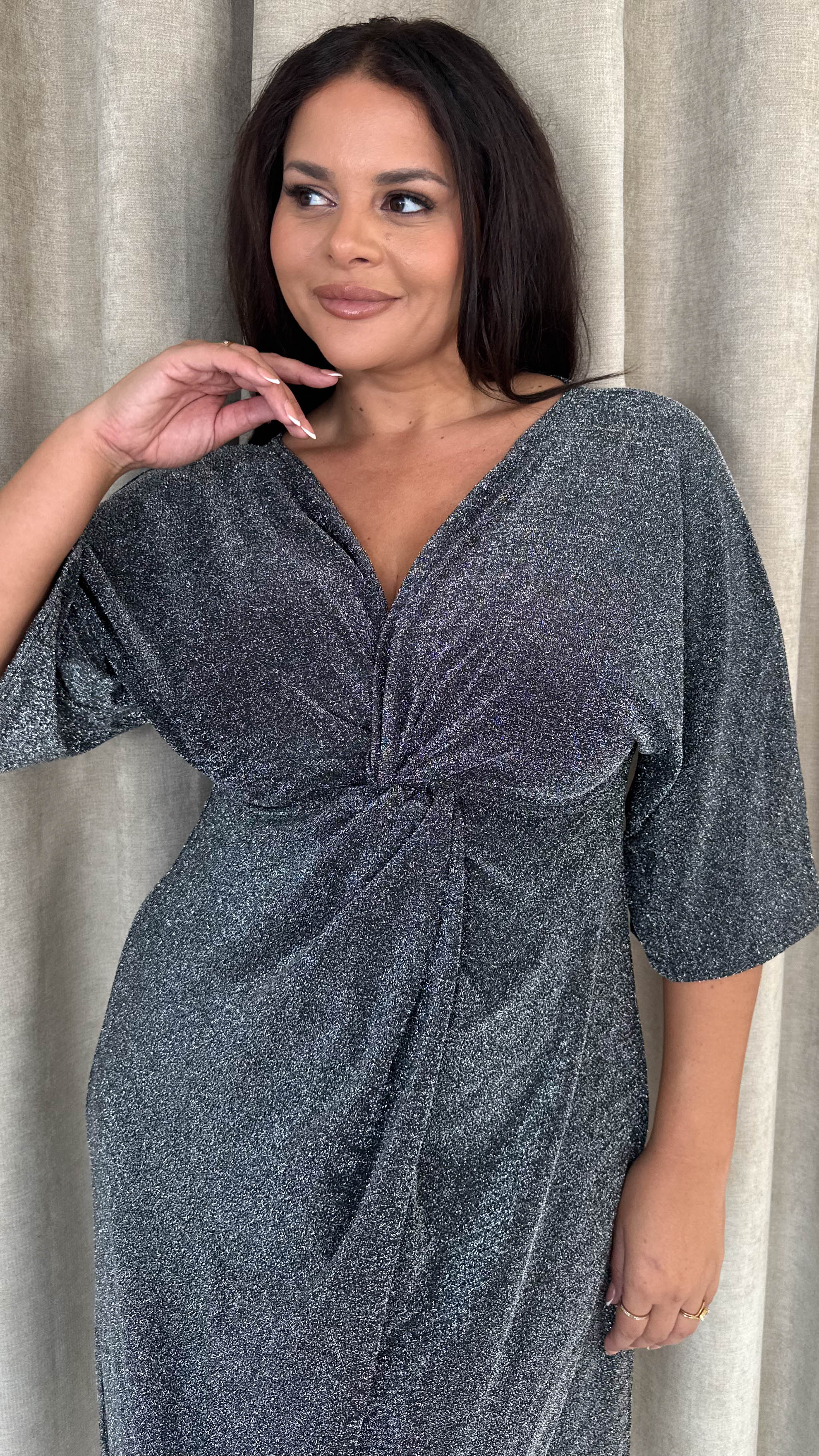 CurveWow Knot Dress Black Sparkle - Insurauncei