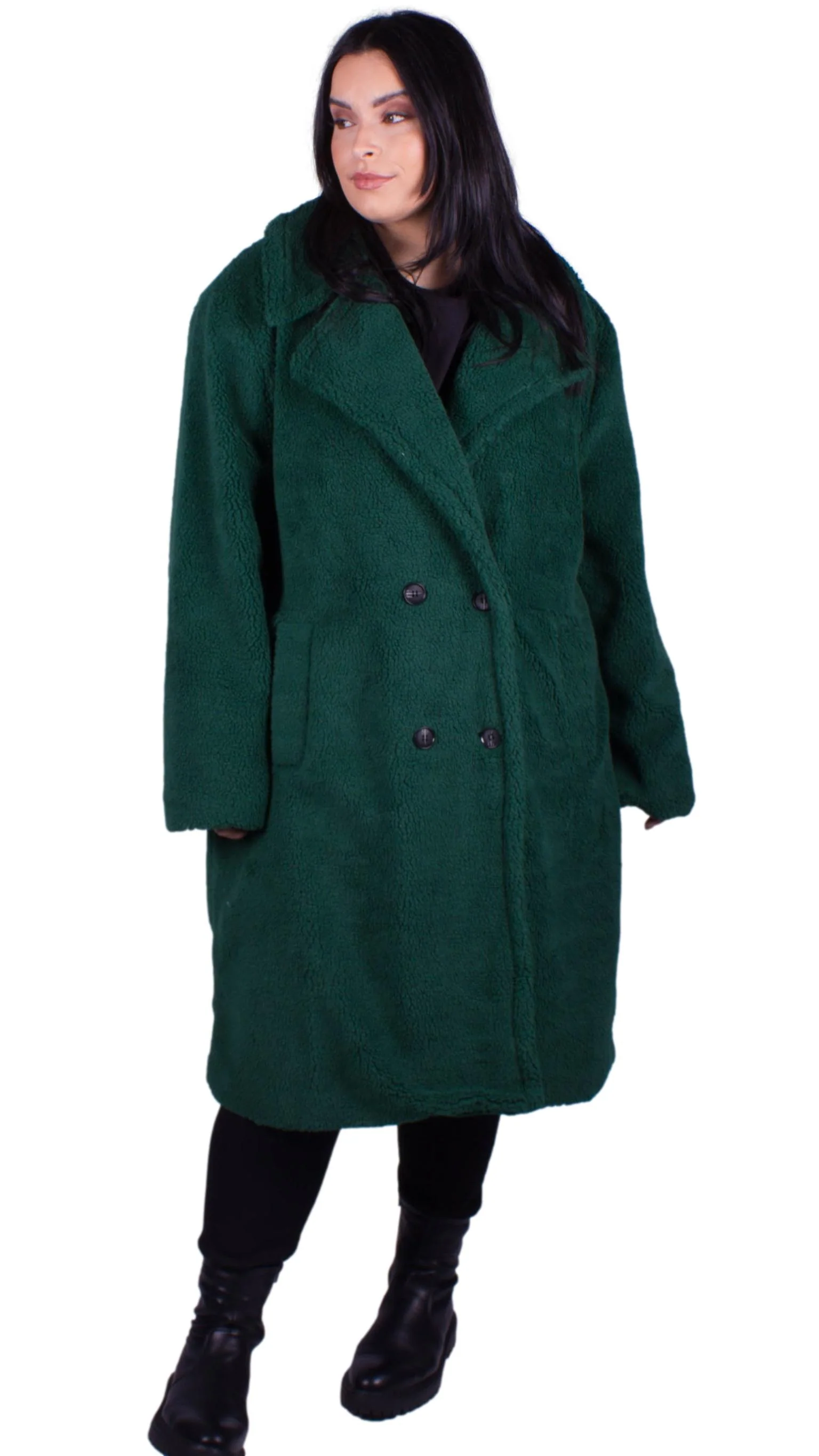 CurveWow Teddy Coat Bottle Green - Insurauncei