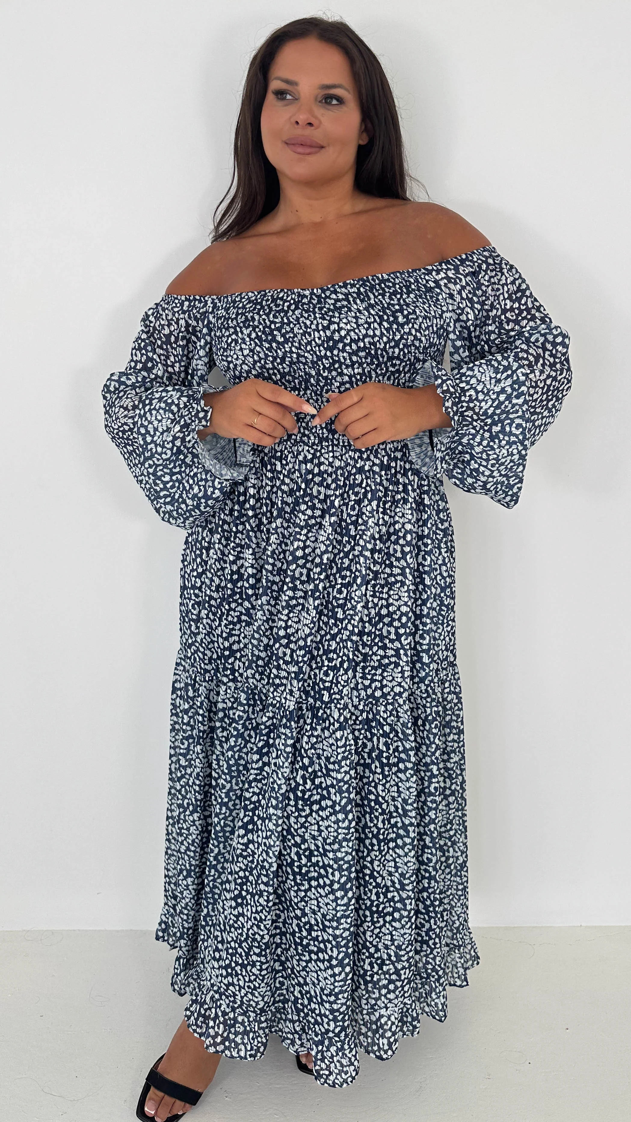 CurveWow Shirred Top Maxi Dress Animal - Insurauncei