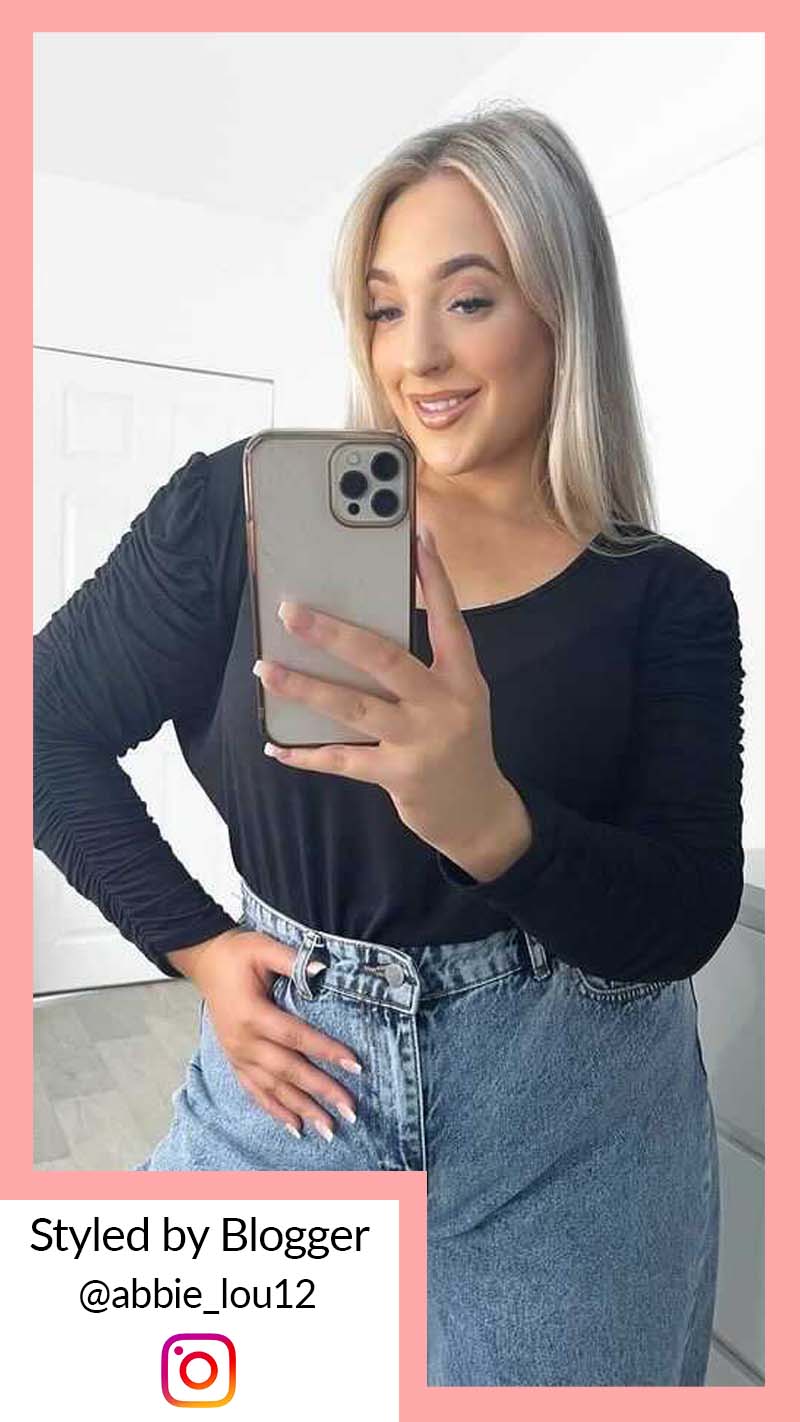 CurveWow Ruched Sleeve Top Black - Insurauncei