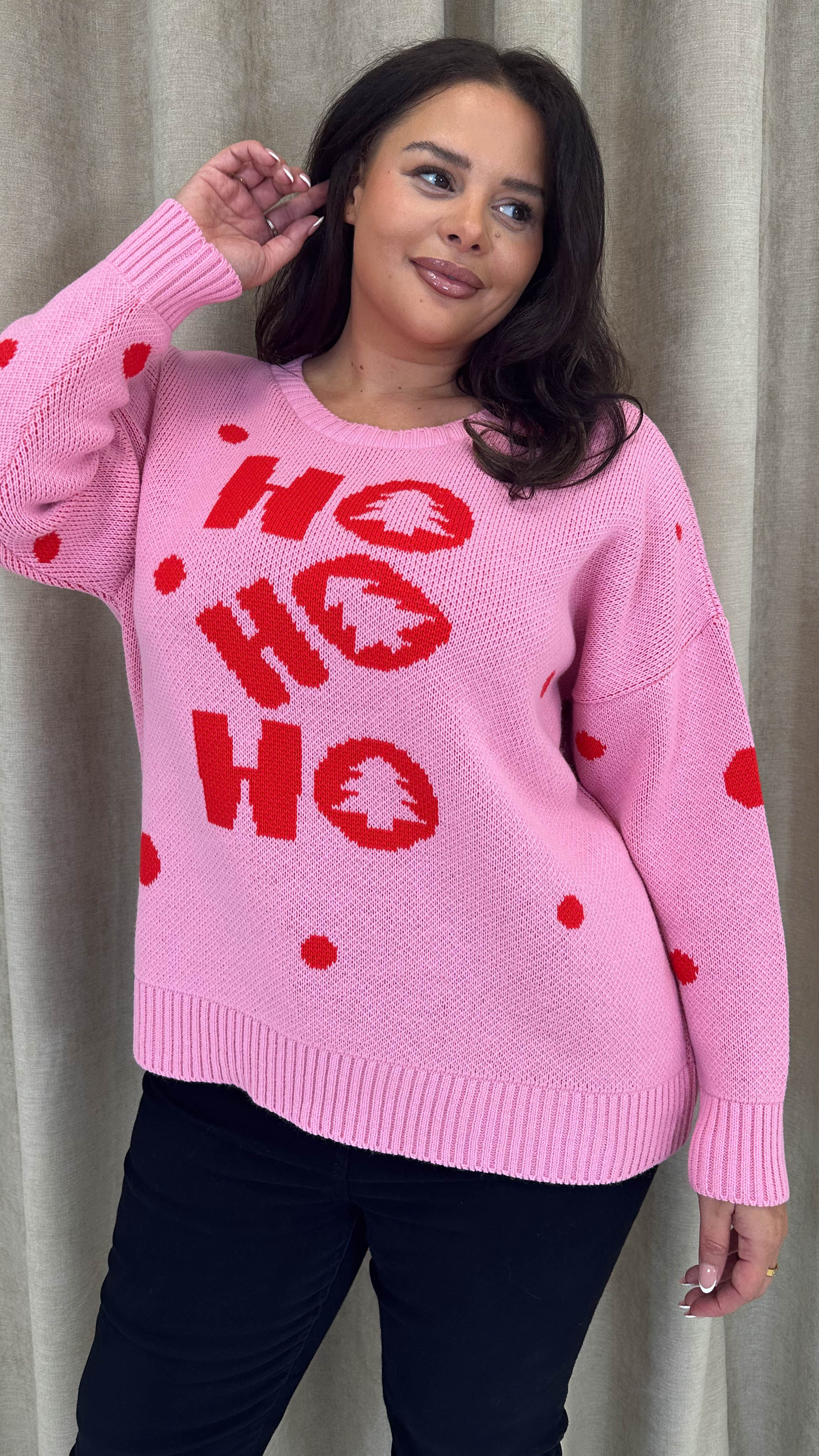 CurveWow Hohoho Christmas Jumper Pink - Insurauncei