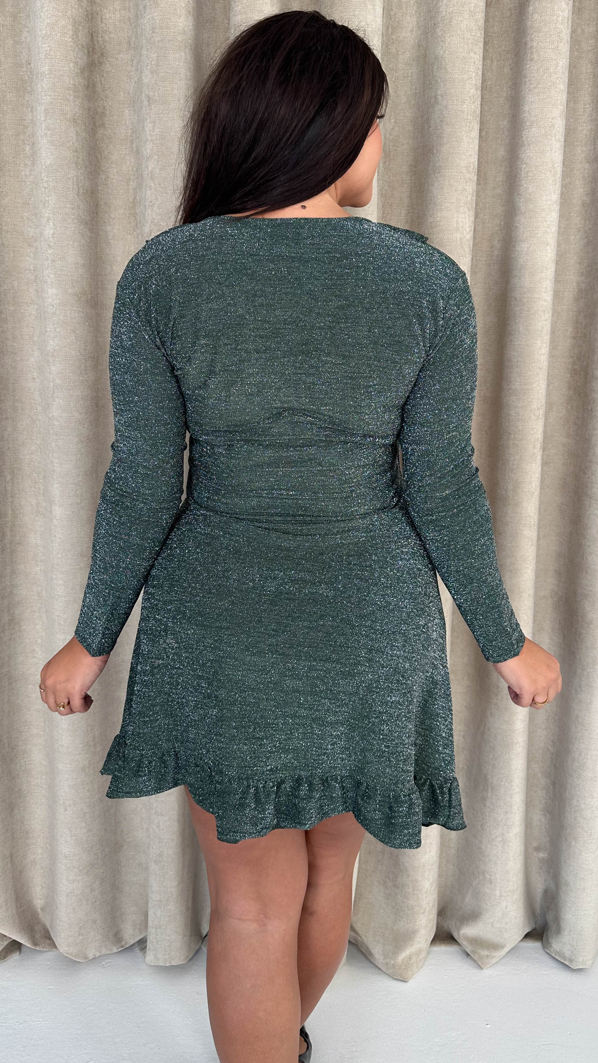 CurveWow Sparkle Ruffle Mini Dress Khaki - Insurauncei