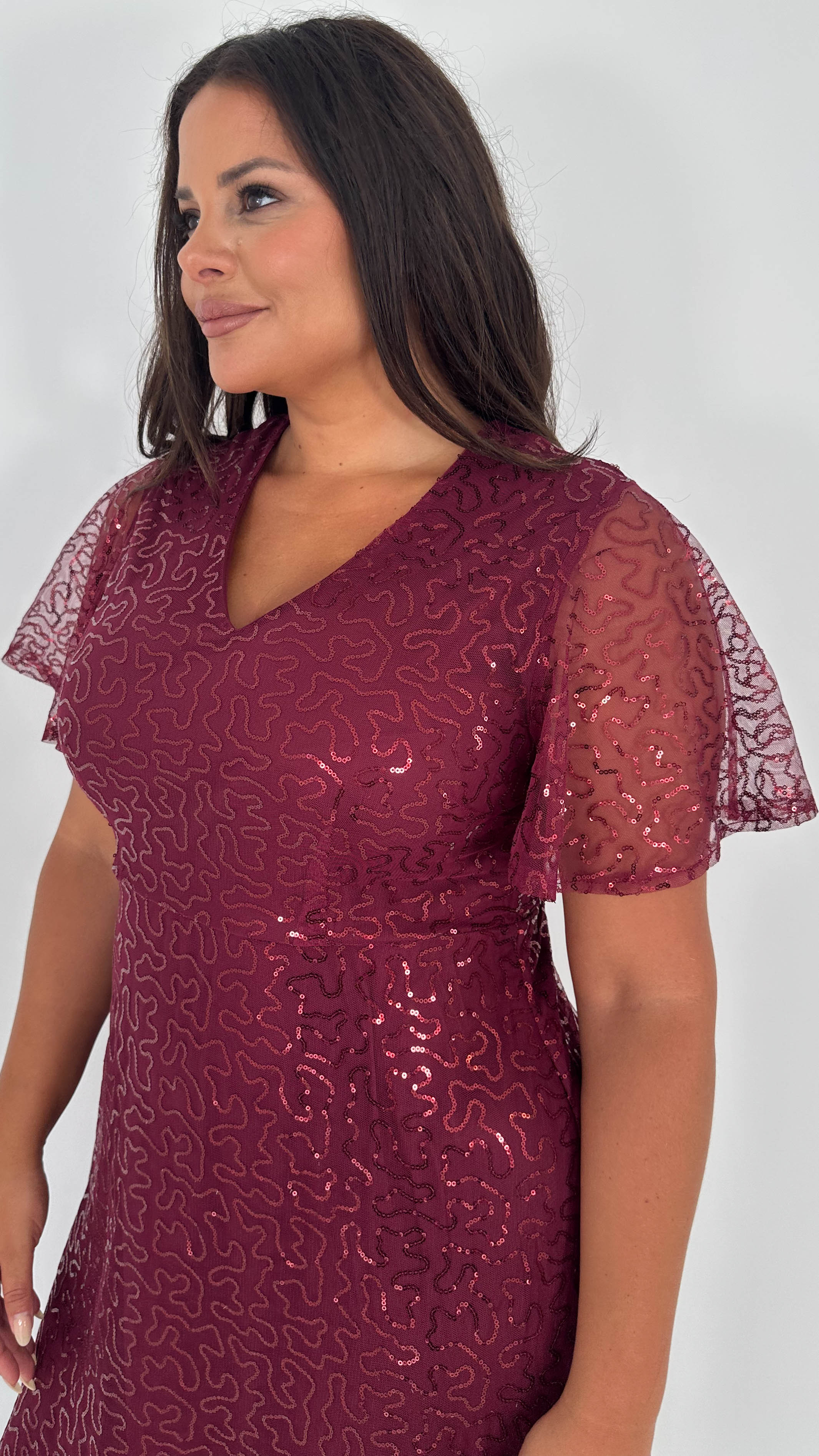 CurveWow Sequin Maxi Dress Wine - Insurauncei