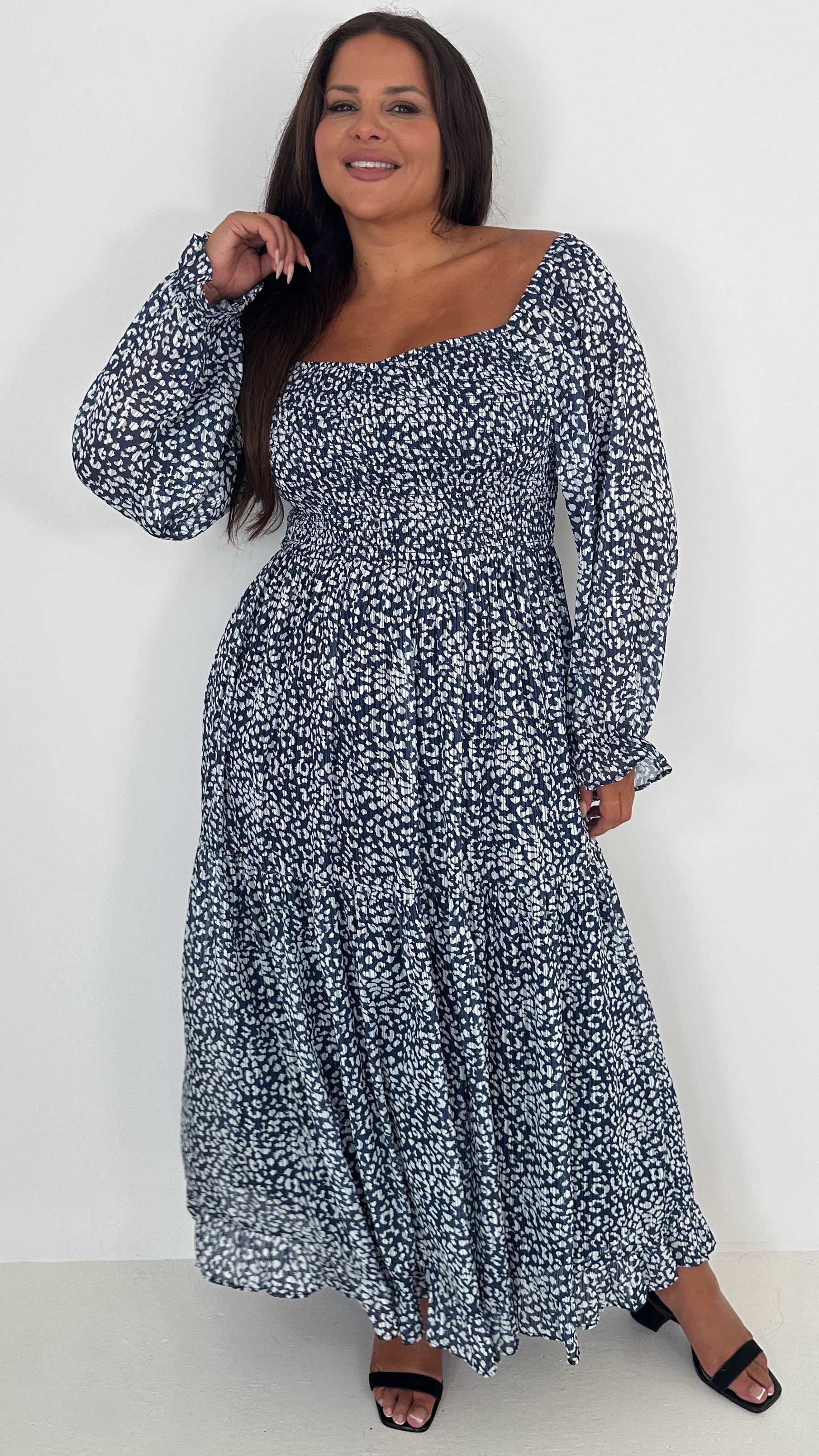 CurveWow Shirred Top Maxi Dress Animal - Insurauncei
