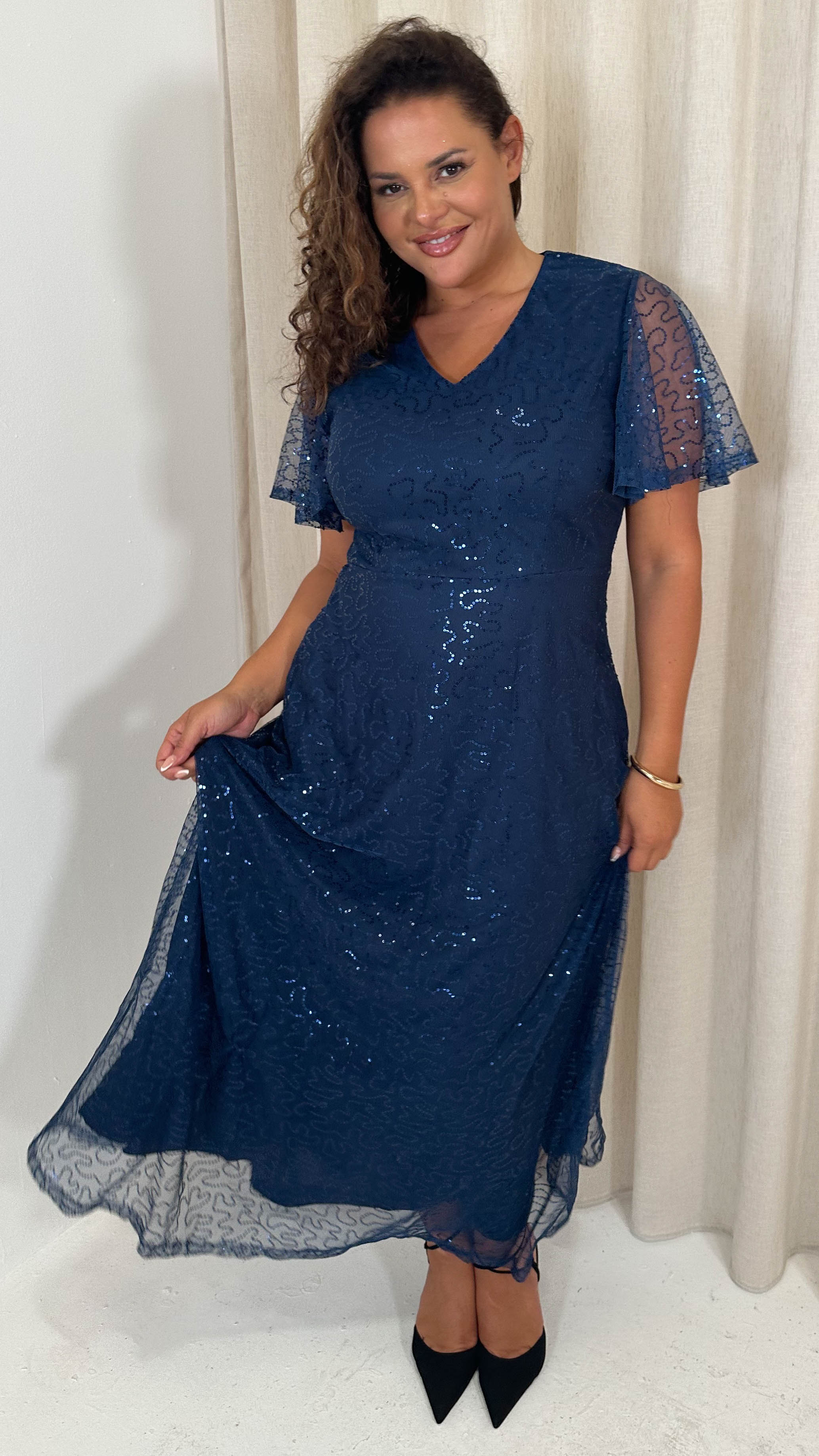 CurveWow Sequin Maxi Dress Navy - Insurauncei