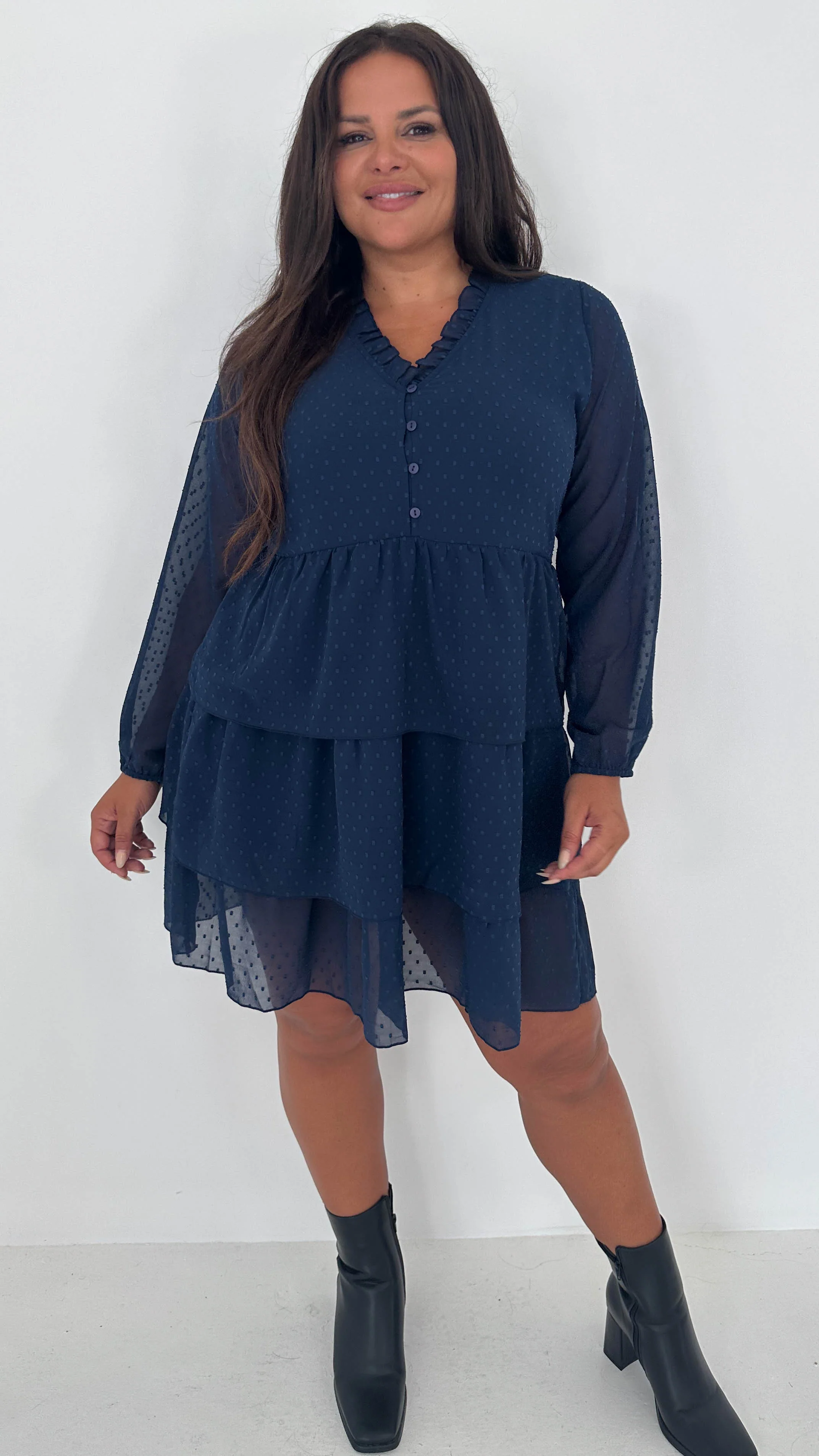 CurveWow Tiered Mini Dress Navy - Insurauncei