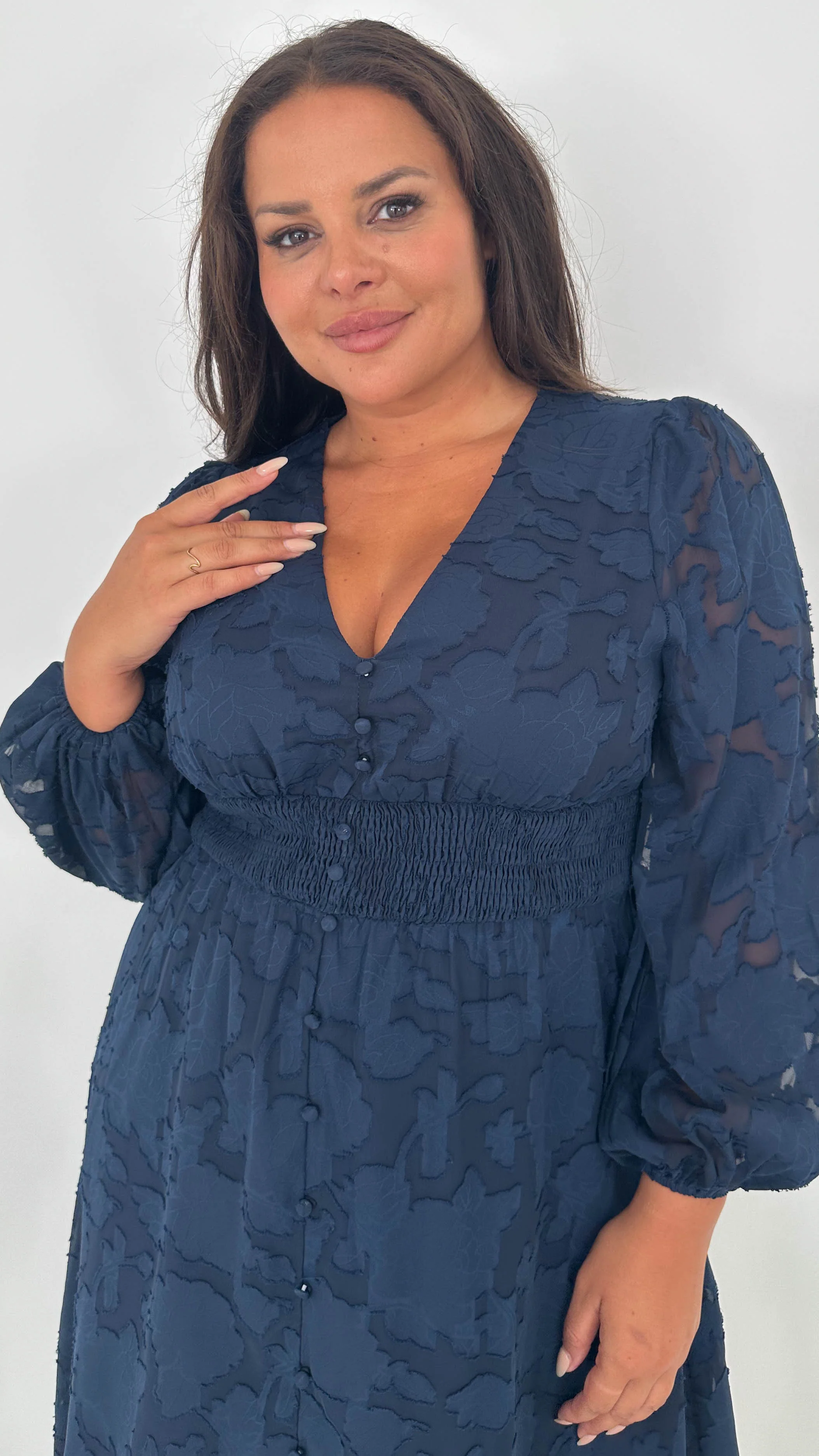 CurveWow Davore V-Neck Button Front Dress Navy - Insurauncei