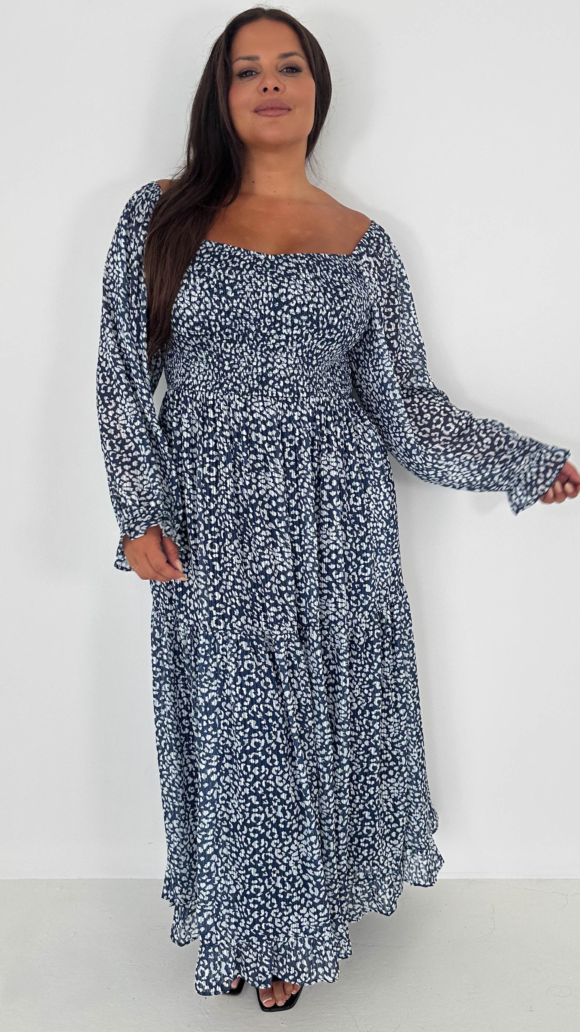 CurveWow Shirred Top Maxi Dress Animal - Insurauncei